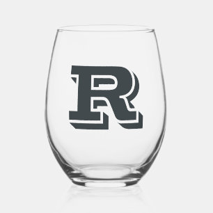 Gunmetal Modern Monogram Initial Letter Stemless Wine Glass