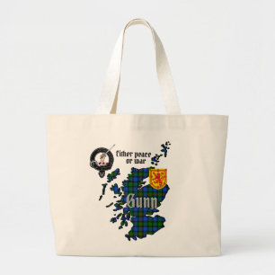 Gunn Clan Badge & Tartan Map of Scotland  Large Tote Bag