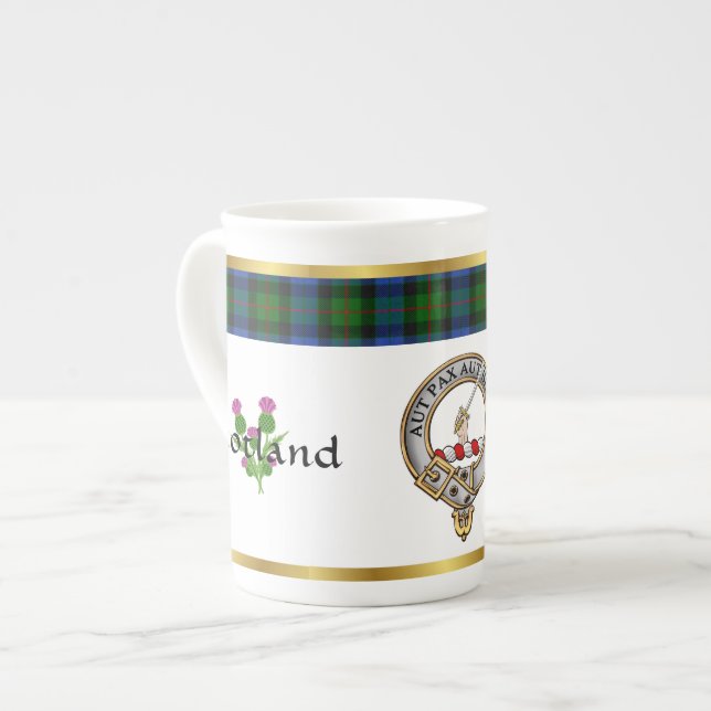Gunn Clan Badge Tartan & Motto Bone China Mug (Front Left)