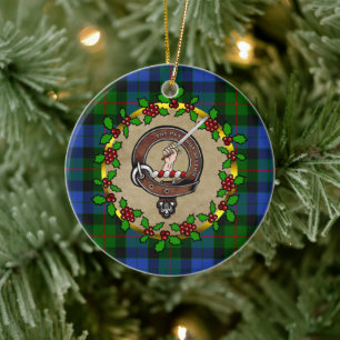 Gunn Clan Badge & Tartan Personalized Xmas Ceramic Tree Decoration