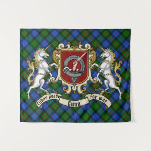 Gunn Clan Badge & Unicorns w/Tartan  Tapestry