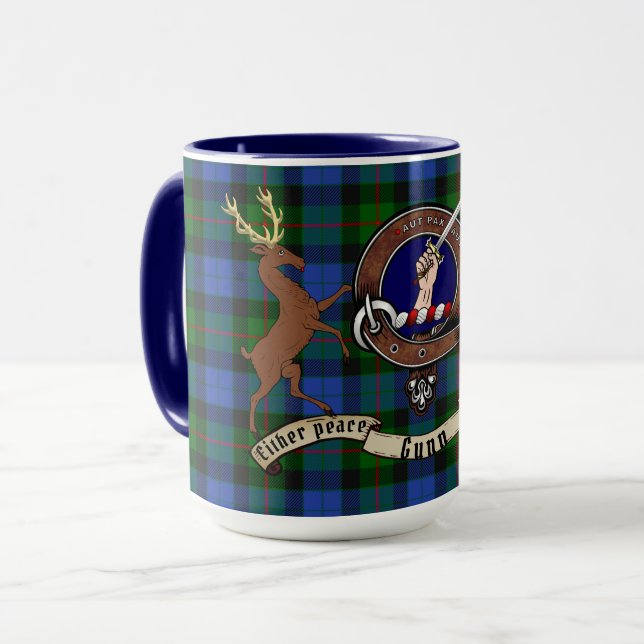 Gunn Clan Badge & Wrap Around Tartan Mug (Front Left)