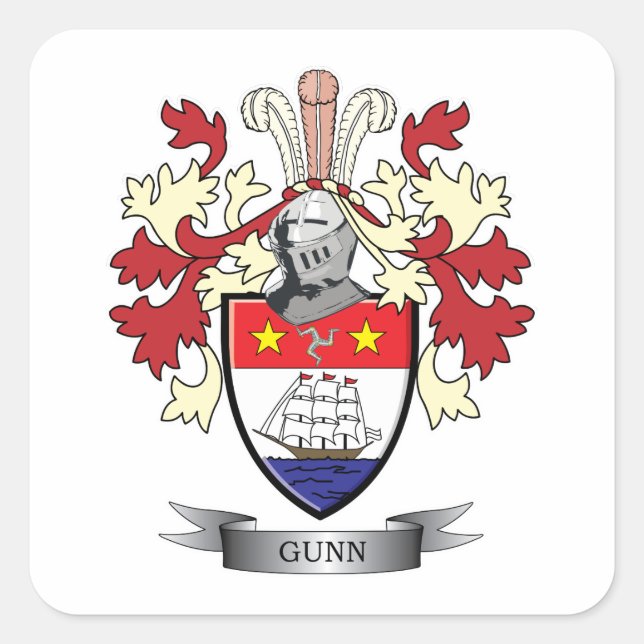 Gunn Family Crest Coat of Arms Square Sticker (Front)