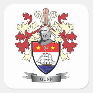 Gunn Family Crest Coat of Arms Square Sticker