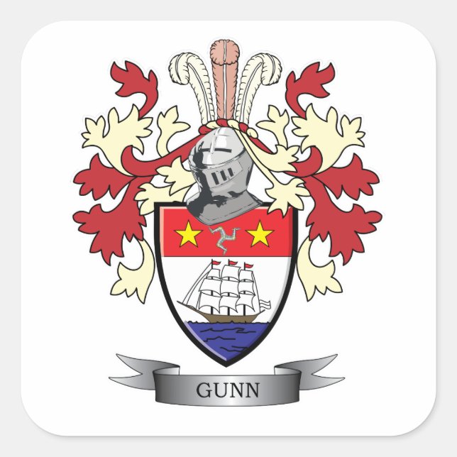 Gunn Family Crest Coat of Arms Square Sticker (Front)