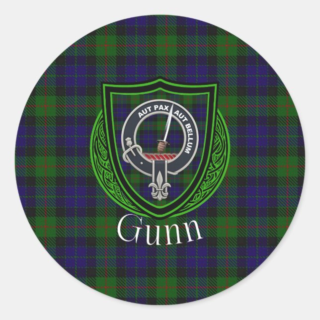 Gunn Scottish Clan Tartan & Crest Classic Round Sticker (Front)