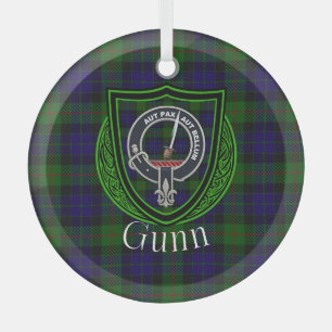 Gunn Scottish Clan Tartan & Crest Glass Tree Decoration