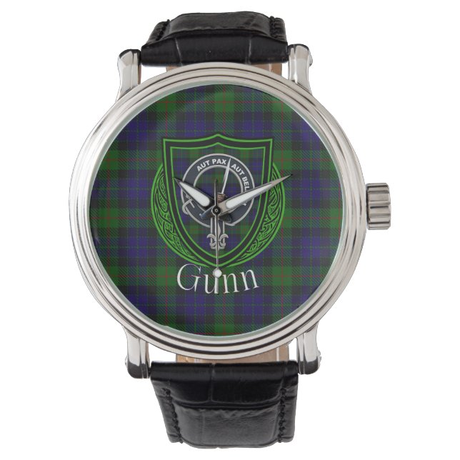 Gunn Scottish Clan Tartan & Crest Watch (Front)