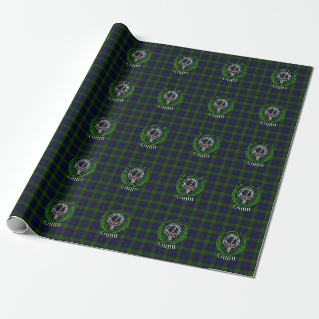 Gunn Scottish Clan Tartan & Crest Wrapping Paper (Unrolled)