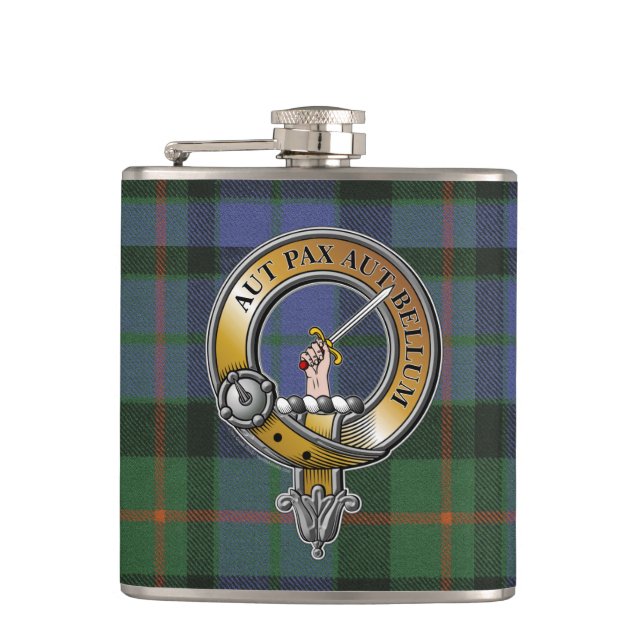 Gunn Tartan & Badge Hip Flask (Front)
