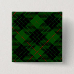 Gunn tartan green black plaid 15 cm square badge