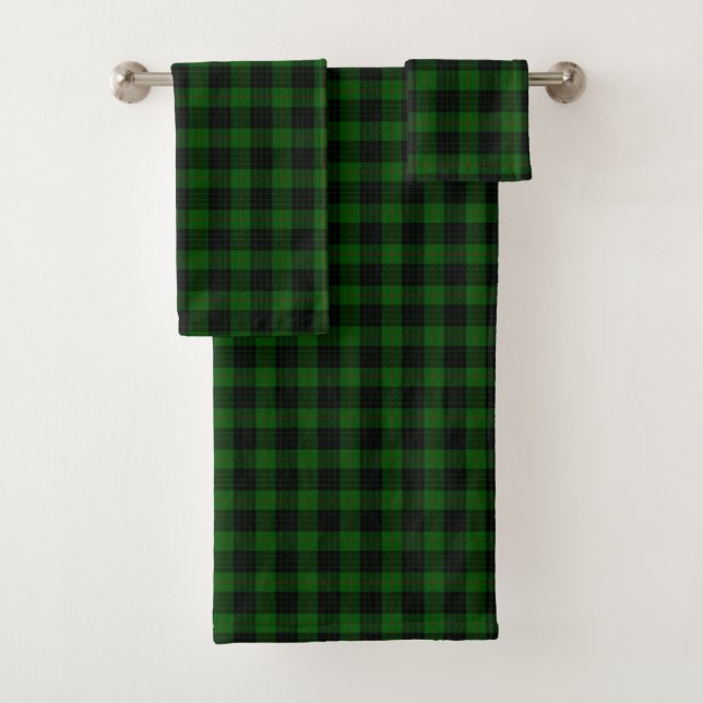 Gunn tartan green black plaid bath towel set (Insitu)