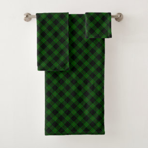 Gunn tartan green black plaid bath towel set