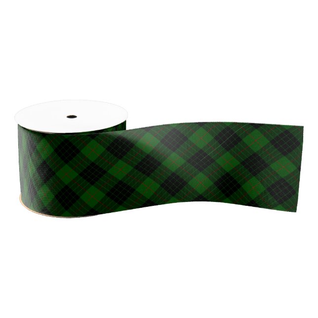 Gunn tartan green black plaid grosgrain ribbon (Spool)