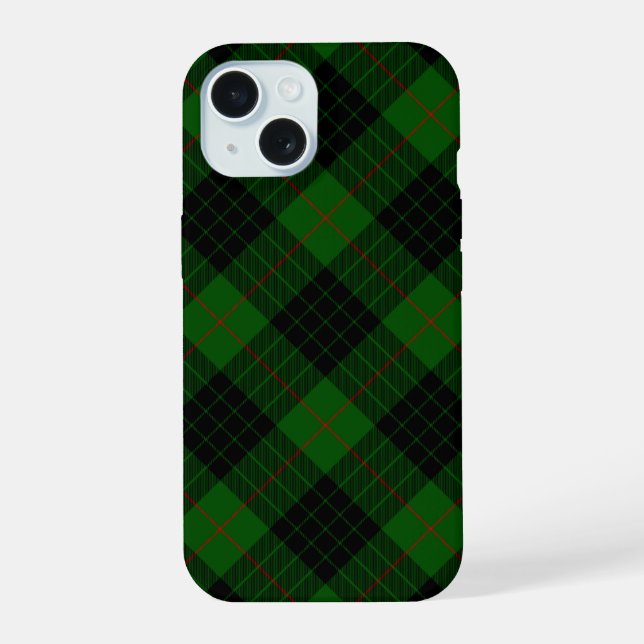 Gunn tartan green black plaid iPhone 15 case (Back)