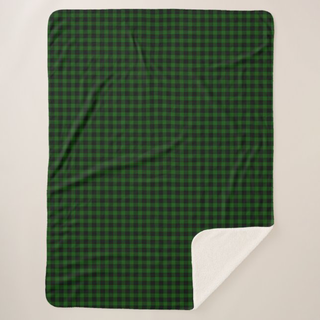 Gunn tartan green black plaid sherpa blanket (Front)