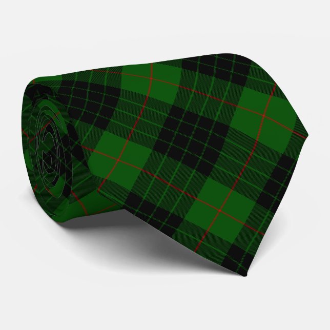 Gunn tartan green black plaid tie (Rolled)