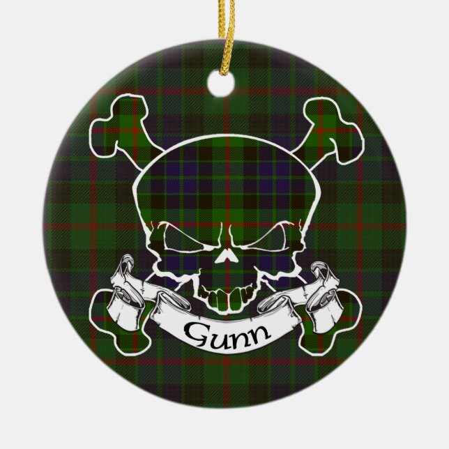 Gunn Tartan Skull Ceramic Tree Decoration (Front)