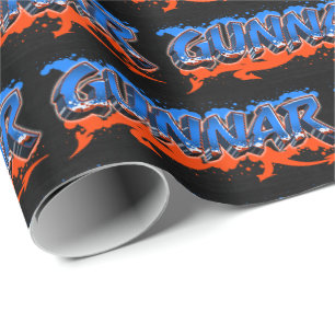 Gunnar Vorname Name Graffiti blue orange Wrapping Paper