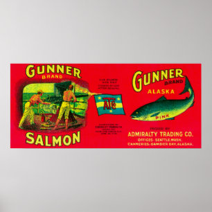 Gunner Salmon Can LabelGambier Bay, AK Poster
