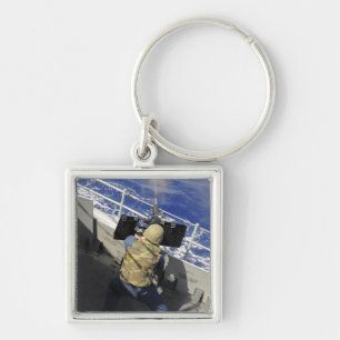 Gunners Mate firing a 50 calibre machine gun Key Ring