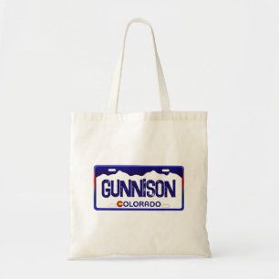 Gunnison Colorado blue license plate tote bag