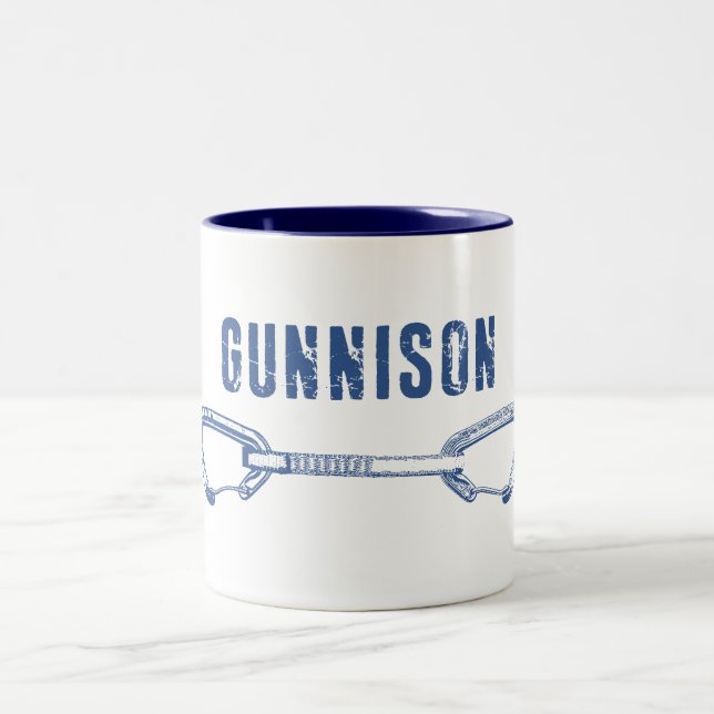 Gunnison Colorado Rock Climbing Quickdraw Two-Tone Coffee Mug (Center)