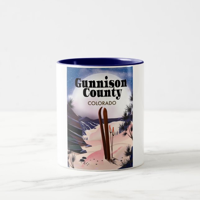 Gunnison county Ski travel poster. Two-Tone Coffee Mug (Center)