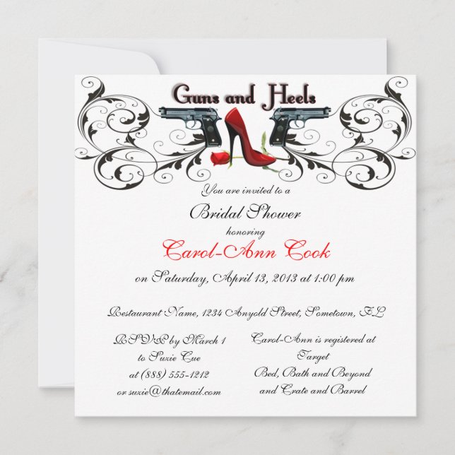 Guns and Heels Custom Bridal Shower Invitation (Front)