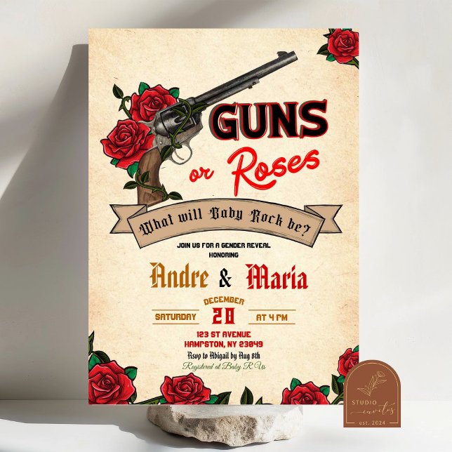 Guns and Roses Baby Rockstar Gender Reveal Invitation (Creator Uploaded)