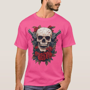 Guns And Skulls Music Rocks Skull Face With Roses T-Shirt