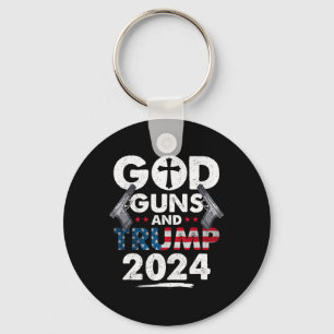 Guns And Trump 2024 Usa American Flag  Key Ring