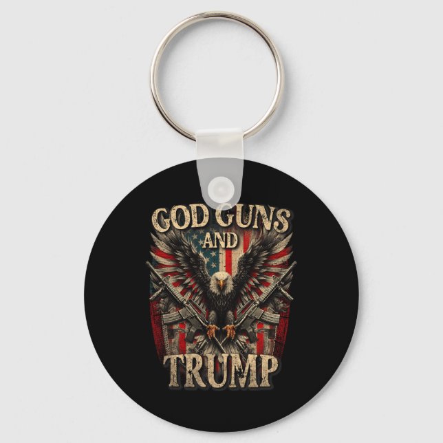 Guns And Trump 2nd Amendment Flag Eagle American F Key Ring (Front)