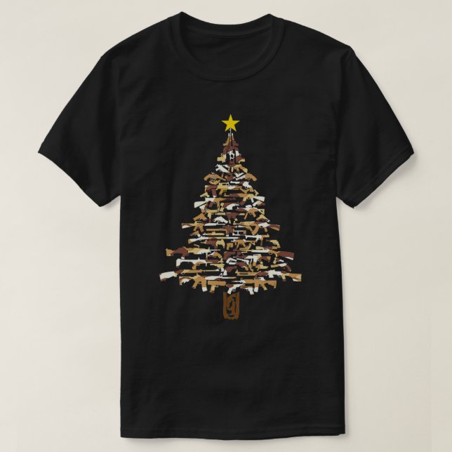 Guns Christmas Tree  Camo Print Xmas Gift For Gun  T-Shirt (Design Front)