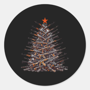 Guns Christmas Tree Funny Xmas 2024 Gifts For Gun Classic Round Sticker