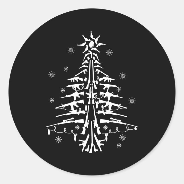 Guns Christmas Tree Xmas For Men Military  Classic Round Sticker (Front)