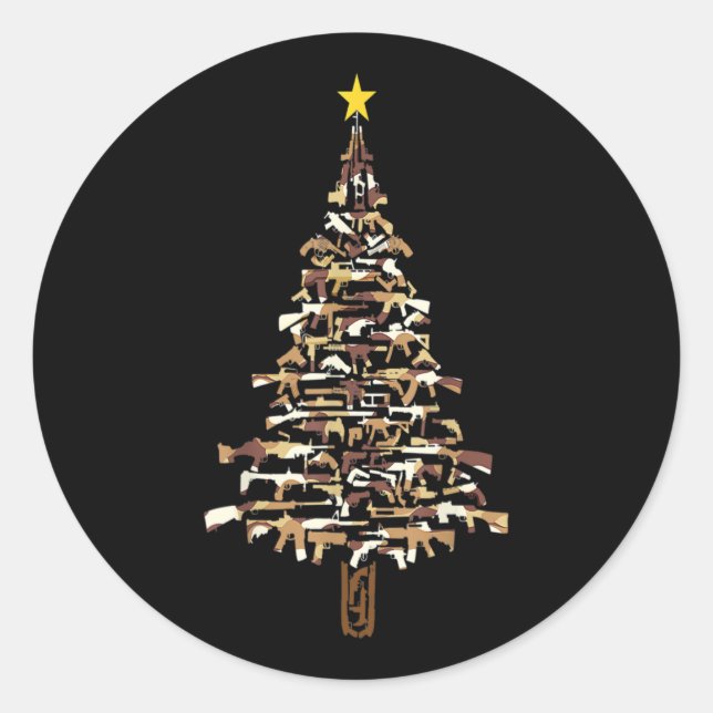 Guns Forming Into A Christmas Tree Funny Awesome  Classic Round Sticker (Front)