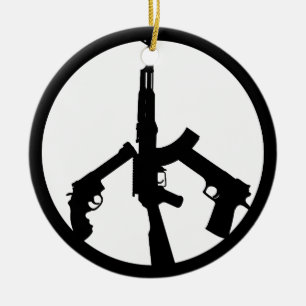 Guns In A Peace Sign Ceramic Tree Decoration