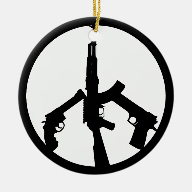 Guns In A Peace Sign Ceramic Tree Decoration (Front)