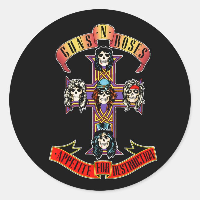 Guns N&# 9; Roses Official Short Sleeve Cross Smal Classic Round Sticker (Front)