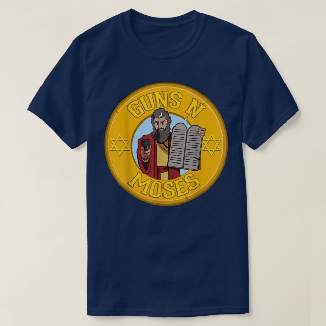 Guns N Moses Jewish Passover Pun Israeli Defence F T-Shirt (Design Front)
