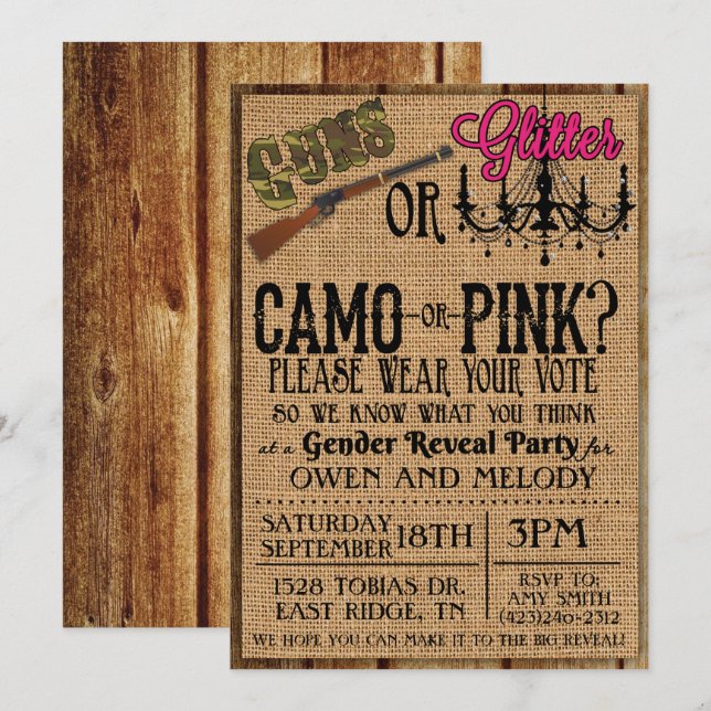 Guns or Glitter Gender Reveal Invitation (Front/Back)