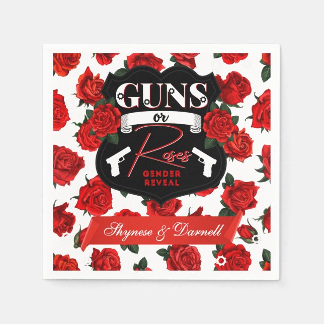 Guns or Roses Baby Owens Gender Reveal Baby Shower Napkin (Front)