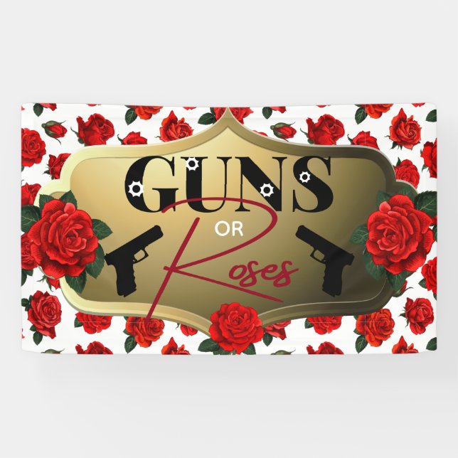 Guns or Roses Gender Reveal Baby Shower Banner (Horizontal)