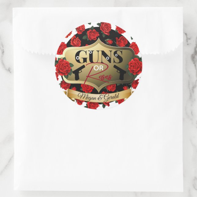 Guns or Roses Gender Reveal Baby Shower Classic Round Sticker (Bag)