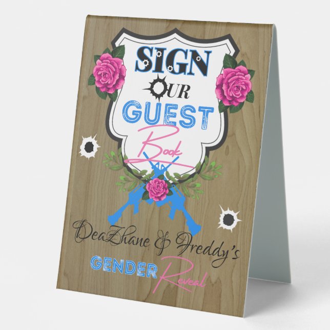 Guns or Roses Gender Reveal Baby Shower Guestbook (Front)