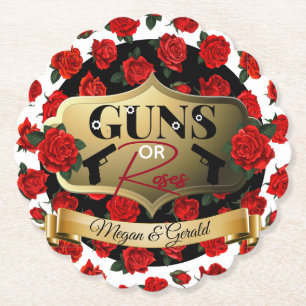 Guns or Roses Gender Reveal Baby Shower  Paper Coaster