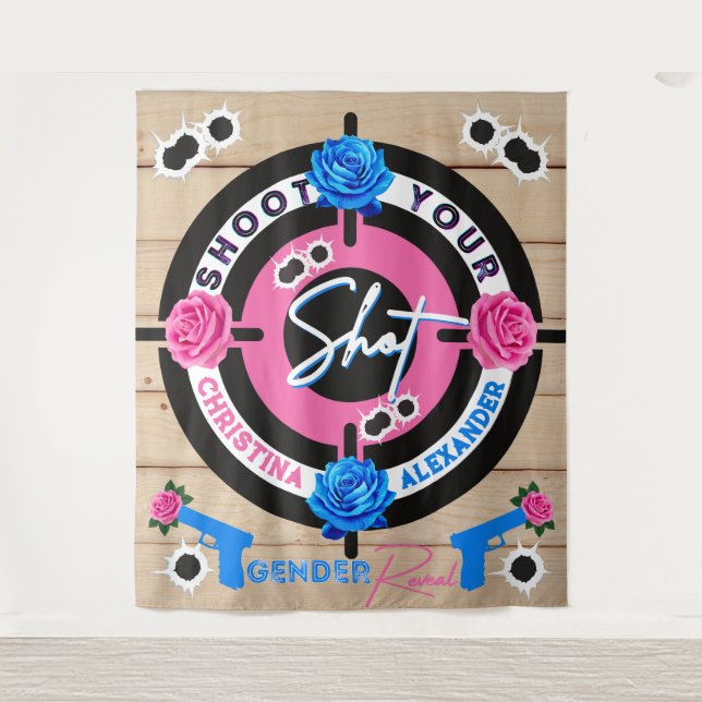 Guns or Roses Gender Reveal Baby Shower Pink/Blue Tapestry (Front)