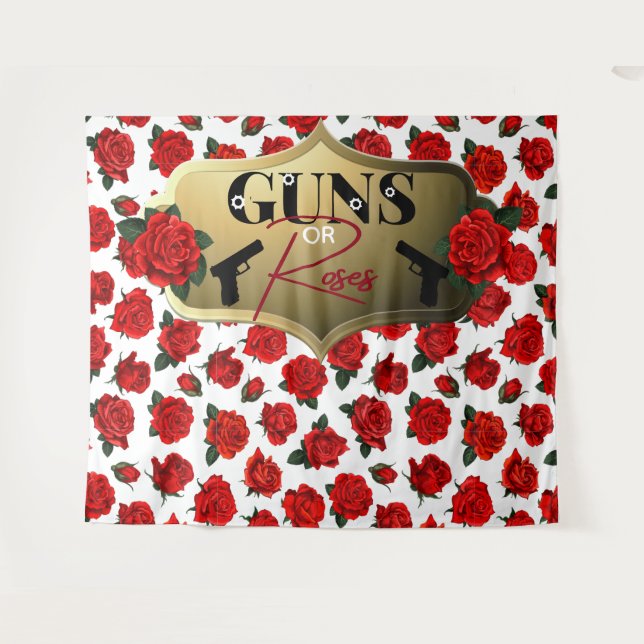 Guns or Roses Gender Reveal Baby Shower Tapestry (Front (Horizontal))