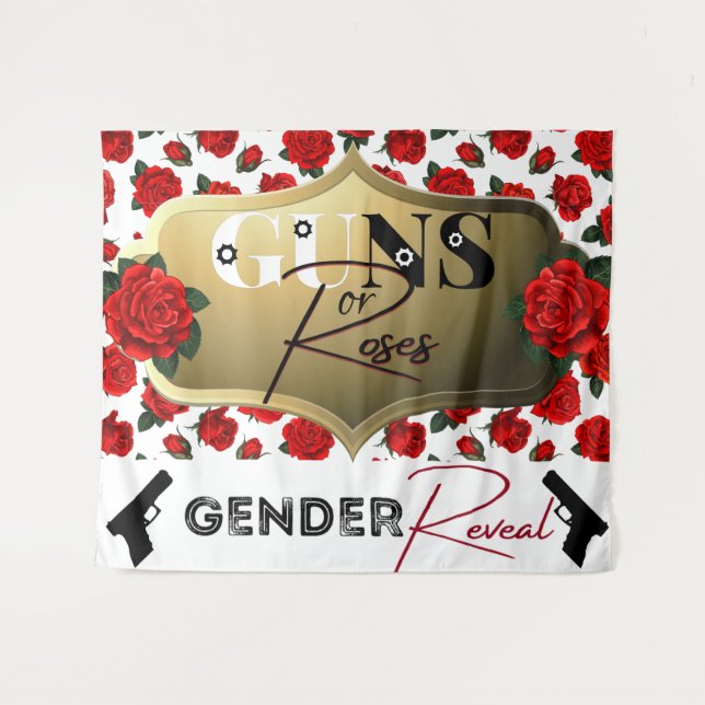 Guns or Roses Gender Reveal Baby Shower Tapestry (Front (Horizontal))